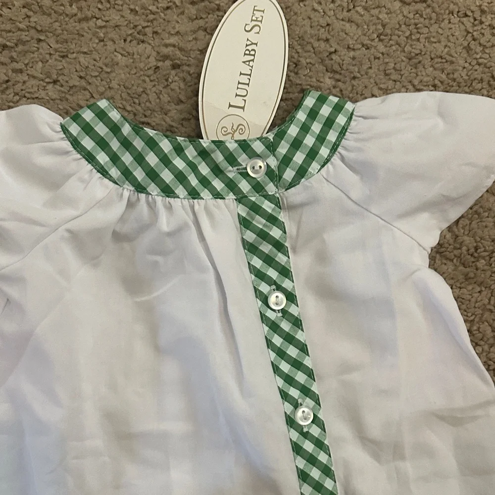 Lullaby Set White and Green Checkered Kids Outfit 12m NWT